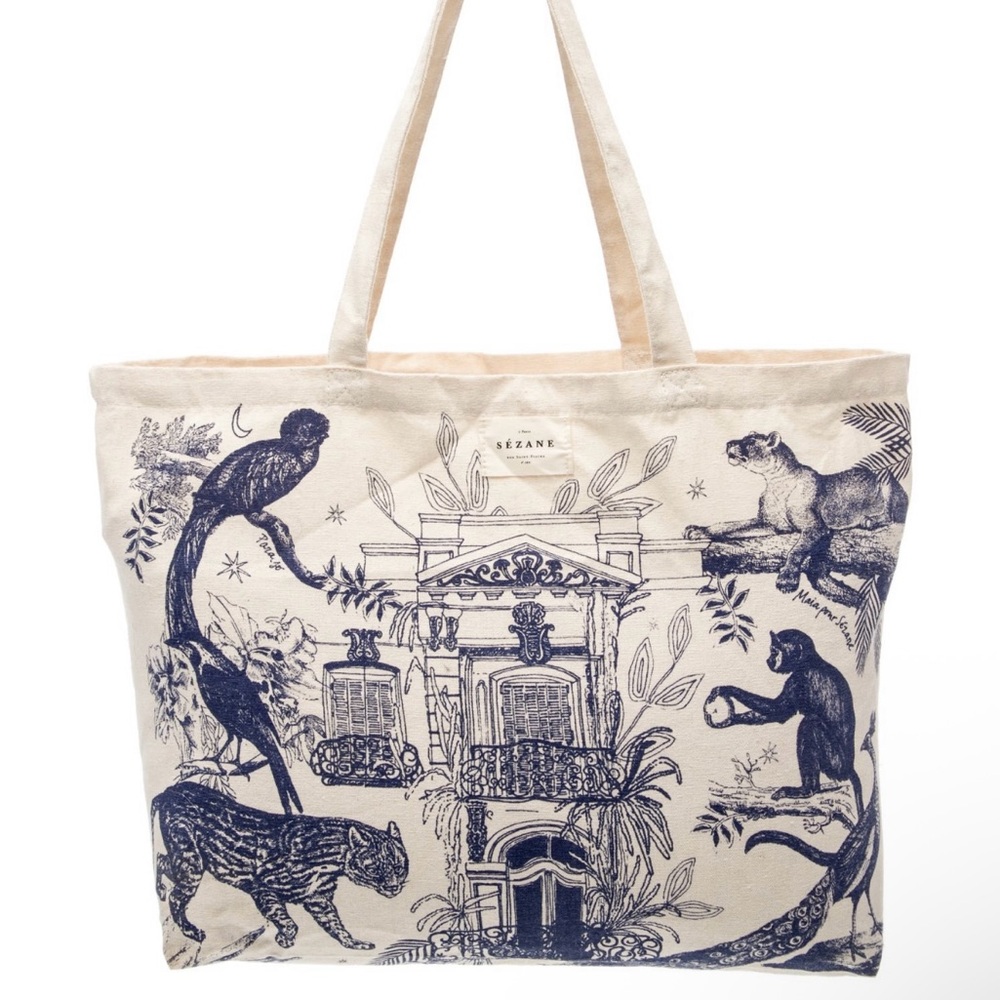 Sezane Cream and Blue Tote Bag 100% New (with gift package)